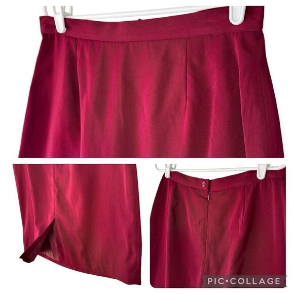 Maroon Red Wine One Button Pleater Blazer Pencil Skirt Suit Set Split Back Sz 12 - Picture 6 of 9